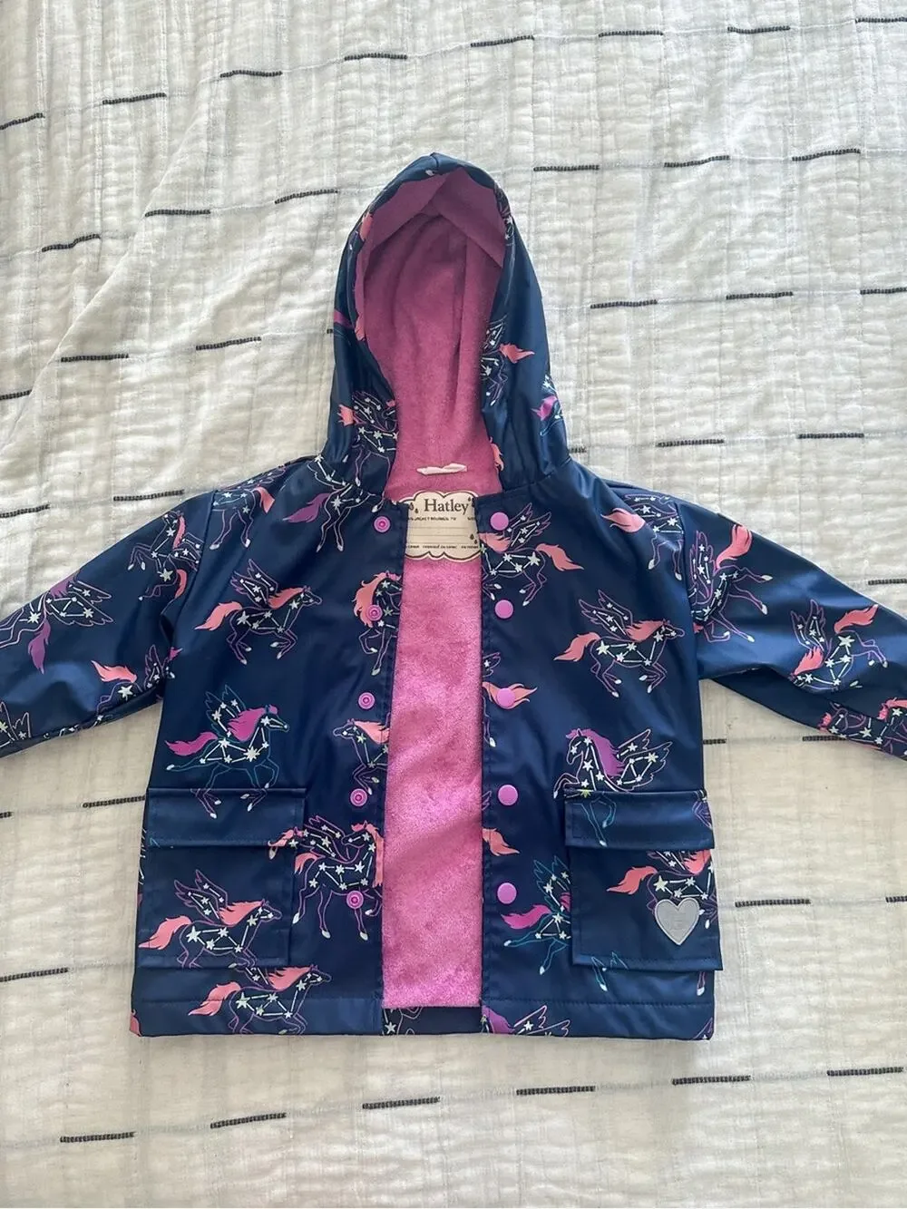 Hatley Girls Rain Coat Size 2 Toddler Unicorn Constellation Color Changing